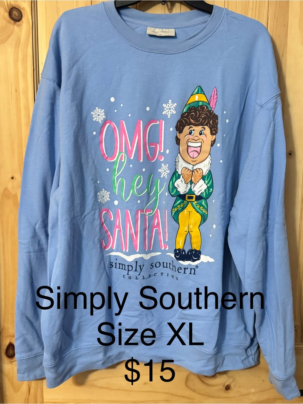 Simply Southern Light Blue Holiday Elf Graphic Crewneck